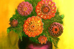 VAZODA DANTEL ÇİÇEKLER/ Tuval Üzerine Yağlıboya + Dantel, 30x40cm, 2005