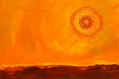 DANTEL GÜNEŞ/ Tuval Üzerine Yağlıboya + Dantel, 30x40cm, 2005