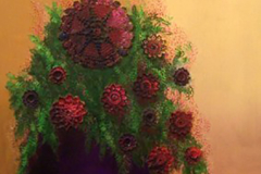 VAZODA KIRMIZI ÇİÇEKLER Tuval Üzerine Yağlıboya + Dantel, 50x60cm, 2005