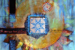 HER ZERREM SANA BÖLÜNMÜŞ / Tuval Üzerine Akrilik+ Dantel, 50x50cm  2006
