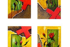 GÜLLER/ Tuval Üzerine Akrilik+ Dantel, 50X50cm, 2009