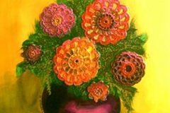 VAZODA DANTEL ÇİÇEKLER/ Tuval Üzerine Yağlıboya + Dantel, 30x40cm, 2005