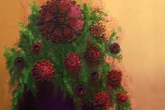 VAZODA KIRMIZI ÇİÇEKLER Tuval Üzerine Yağlıboya + Dantel, 50x60cm, 2005